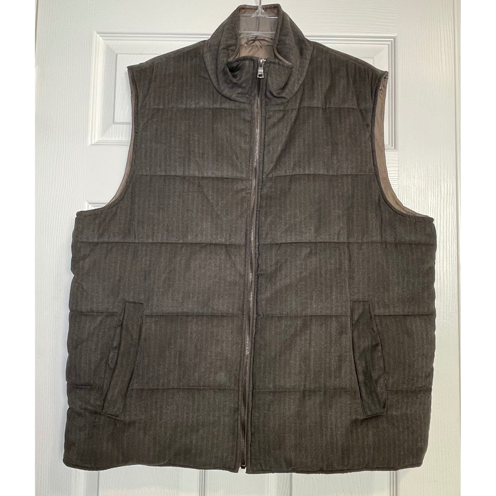 Johnston & Murphy Puffer Vest Mens Large Brown Stripes Quilted Full Zip